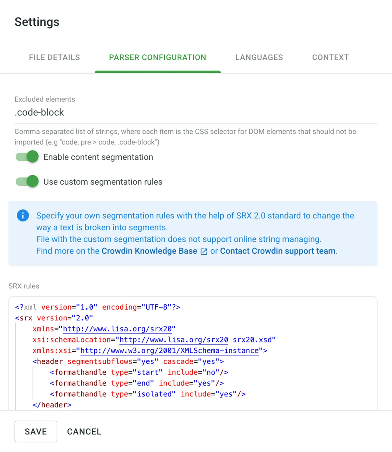 File parser configuration